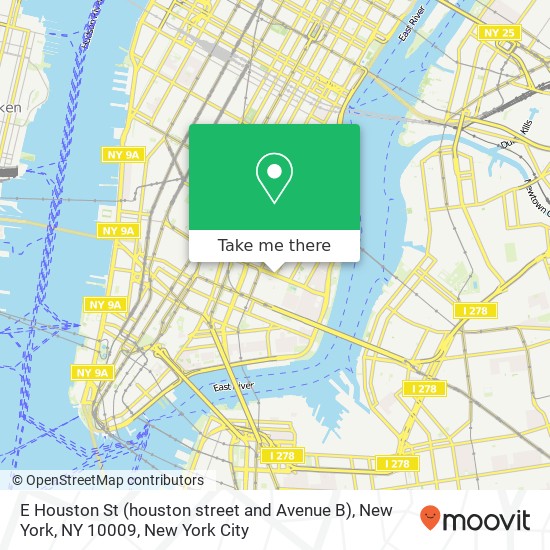 Mapa de E Houston St (houston street and Avenue B), New York, NY 10009