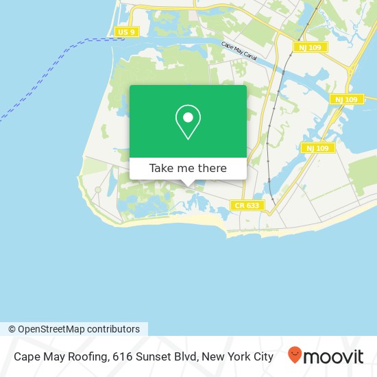 Mapa de Cape May Roofing, 616 Sunset Blvd