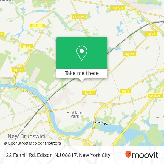 Mapa de 22 Fairhill Rd, Edison, NJ 08817