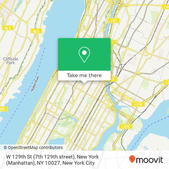 W 129th St (7th 129th street), New York (Manhattan), NY 10027 map