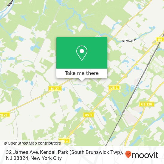 Mapa de 32 James Ave, Kendall Park (South Brunswick Twp), NJ 08824