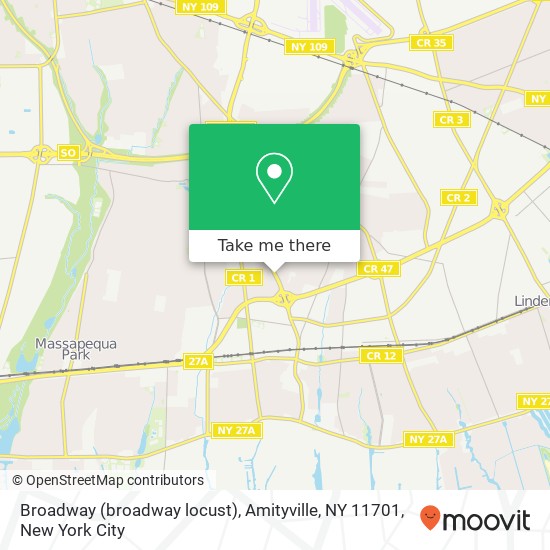 Mapa de Broadway (broadway locust), Amityville, NY 11701