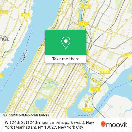 W 124th St (124th mount morris park west), New York (Manhattan), NY 10027 map