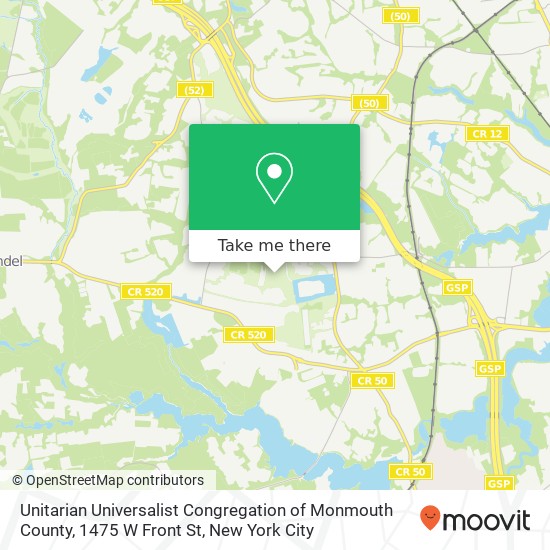 Unitarian Universalist Congregation of Monmouth County, 1475 W Front St map