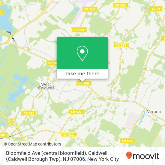 Mapa de Bloomfield Ave (central bloomfield), Caldwell (Caldwell Borough Twp), NJ 07006