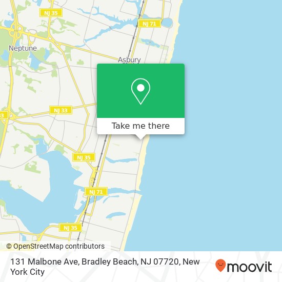 Mapa de 131 Malbone Ave, Bradley Beach, NJ 07720