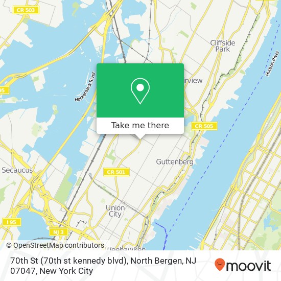 Mapa de 70th St (70th st kennedy blvd), North Bergen, NJ 07047