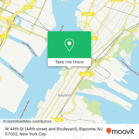 Mapa de W 44th St (44th street and Boulevard), Bayonne, NJ 07002