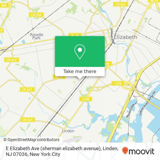 Mapa de E Elizabeth Ave (sherman elizabeth avenue), Linden, NJ 07036