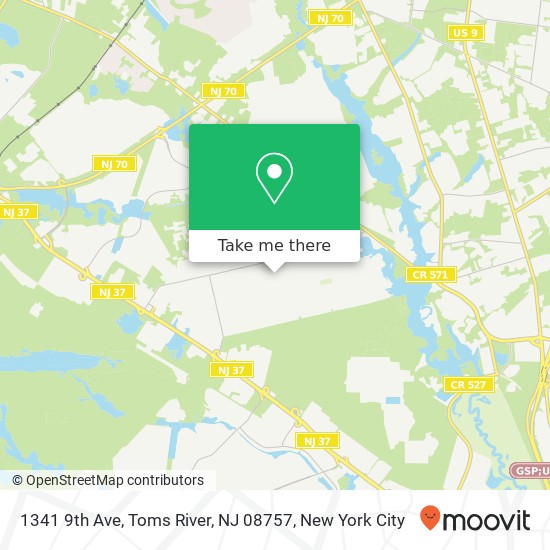 Mapa de 1341 9th Ave, Toms River, NJ 08757