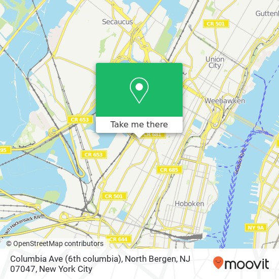 Mapa de Columbia Ave (6th columbia), North Bergen, NJ 07047