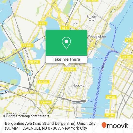 Mapa de Bergenline Ave (2nd St and bergenline), Union City (SUMMIT AVENUE), NJ 07087
