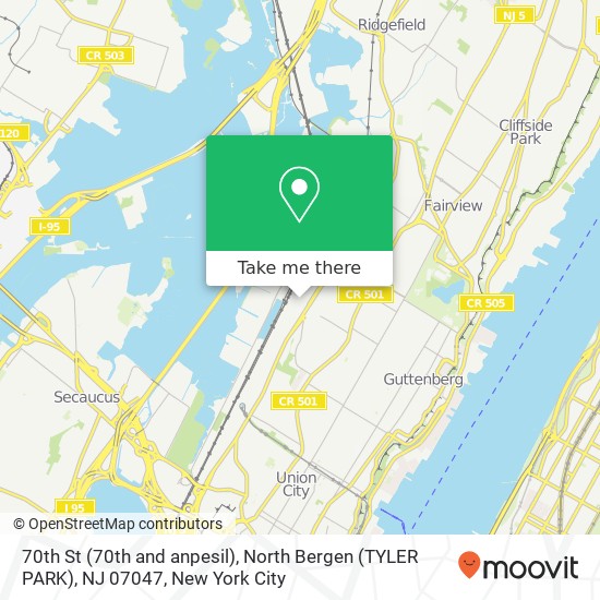 Mapa de 70th St (70th and anpesil), North Bergen (TYLER PARK), NJ 07047
