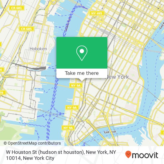 W Houston St (hudson st houston), New York, NY 10014 map