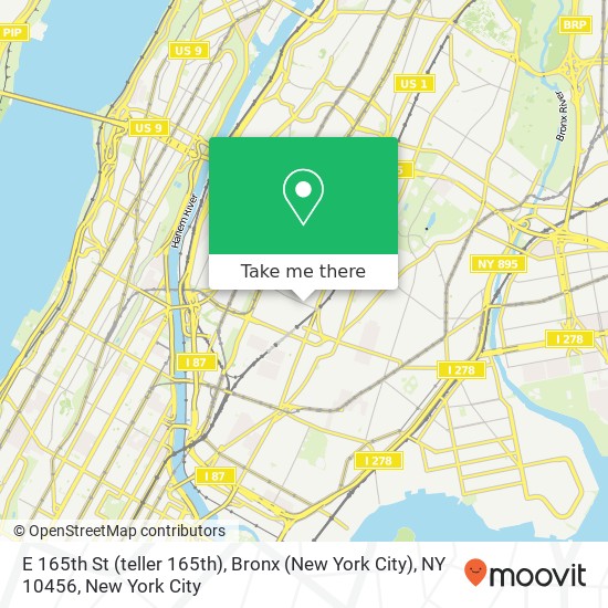 Mapa de E 165th St (teller 165th), Bronx (New York City), NY 10456