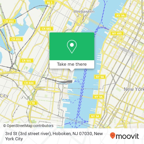 Mapa de 3rd St (3rd street river), Hoboken, NJ 07030