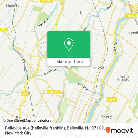 Mapa de Belleville Ave (belleville franklin), Belleville, NJ 07109
