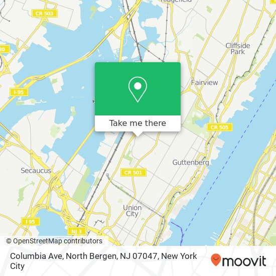 Mapa de Columbia Ave, North Bergen, NJ 07047