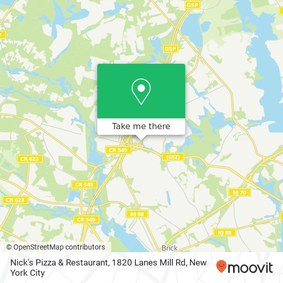 Mapa de Nick's Pizza & Restaurant, 1820 Lanes Mill Rd