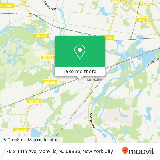 Mapa de 76 S 11th Ave, Manville, NJ 08835