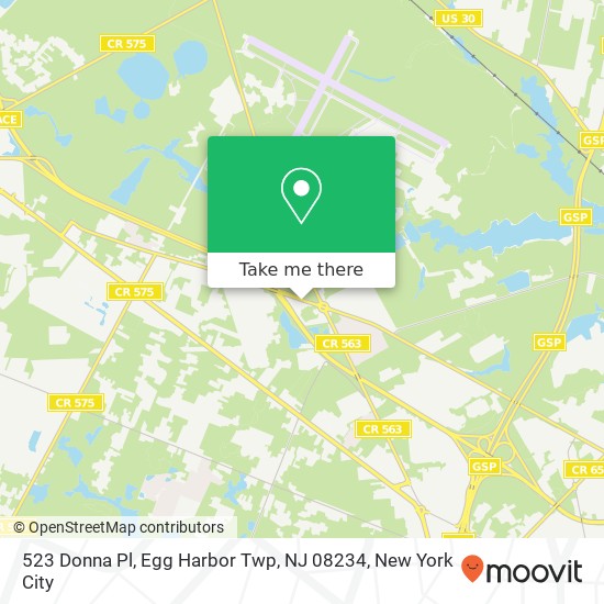 Mapa de 523 Donna Pl, Egg Harbor Twp, NJ 08234