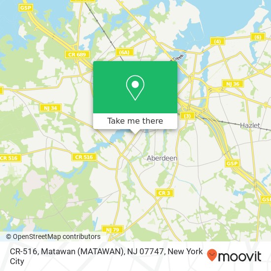 Mapa de CR-516, Matawan (MATAWAN), NJ 07747