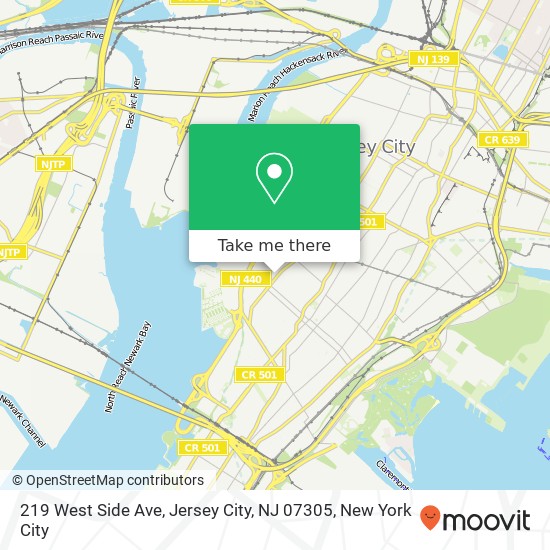 Mapa de 219 West Side Ave, Jersey City, NJ 07305