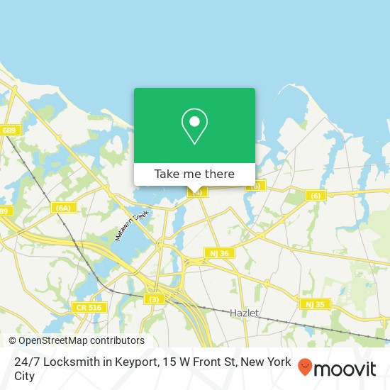 24 / 7 Locksmith in Keyport, 15 W Front St map