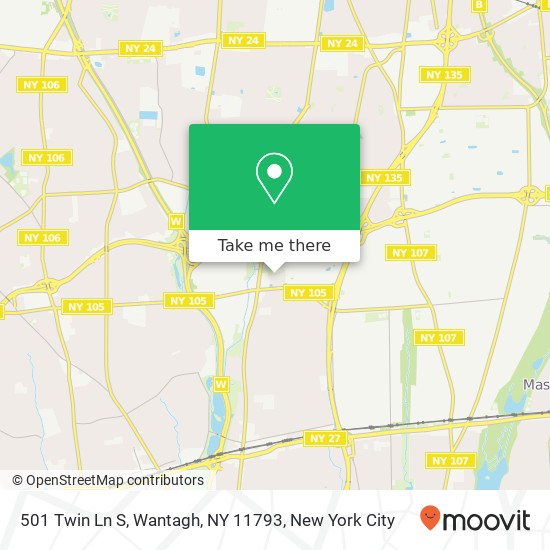 Mapa de 501 Twin Ln S, Wantagh, NY 11793