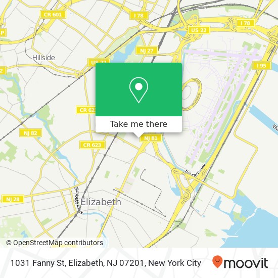 Mapa de 1031 Fanny St, Elizabeth, NJ 07201