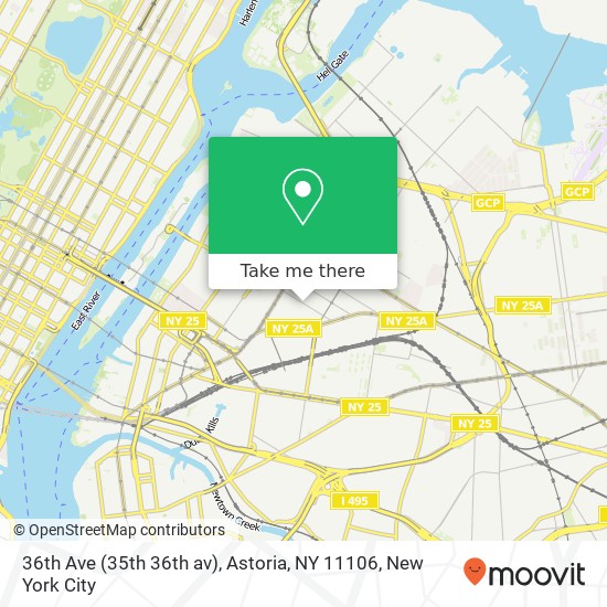 Mapa de 36th Ave (35th 36th av), Astoria, NY 11106