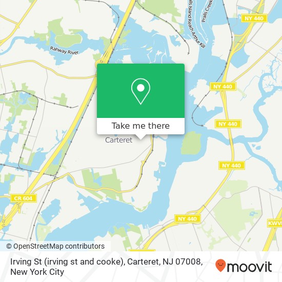 Mapa de Irving St (irving st and cooke), Carteret, NJ 07008