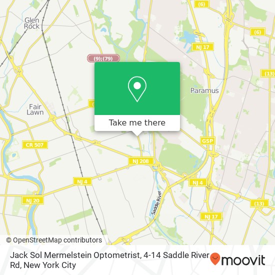 Mapa de Jack Sol Mermelstein Optometrist, 4-14 Saddle River Rd