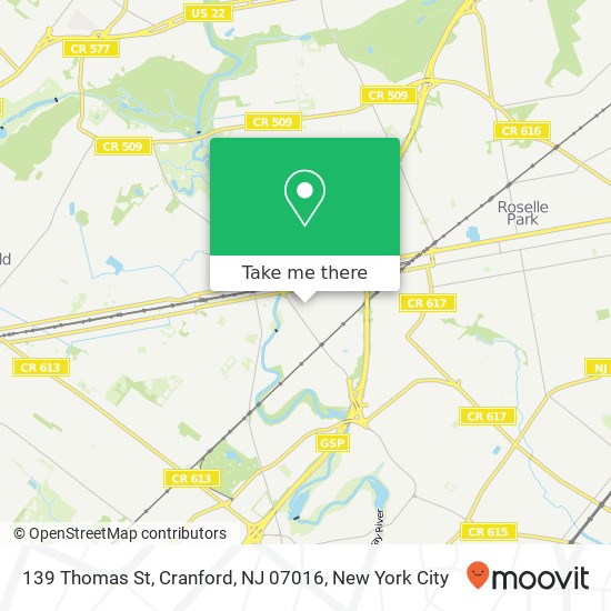 Mapa de 139 Thomas St, Cranford, NJ 07016