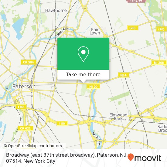 Mapa de Broadway (east 37th street broadway), Paterson, NJ 07514