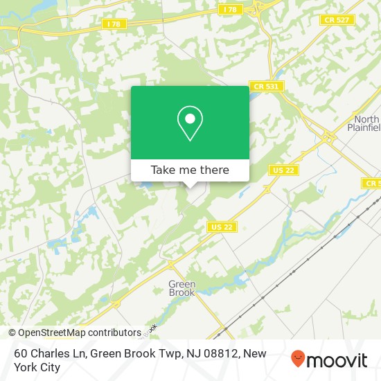Mapa de 60 Charles Ln, Green Brook Twp, NJ 08812