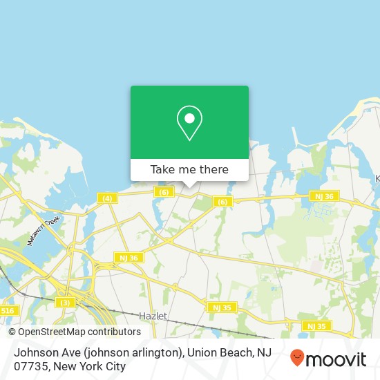 Mapa de Johnson Ave (johnson arlington), Union Beach, NJ 07735