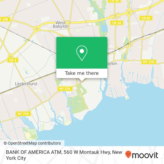 Mapa de BANK OF AMERICA ATM, 560 W Montauk Hwy
