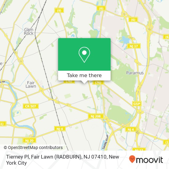 Mapa de Tierney Pl, Fair Lawn (RADBURN), NJ 07410