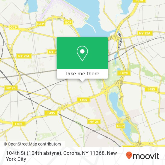 Mapa de 104th St (104th alstyne), Corona, NY 11368