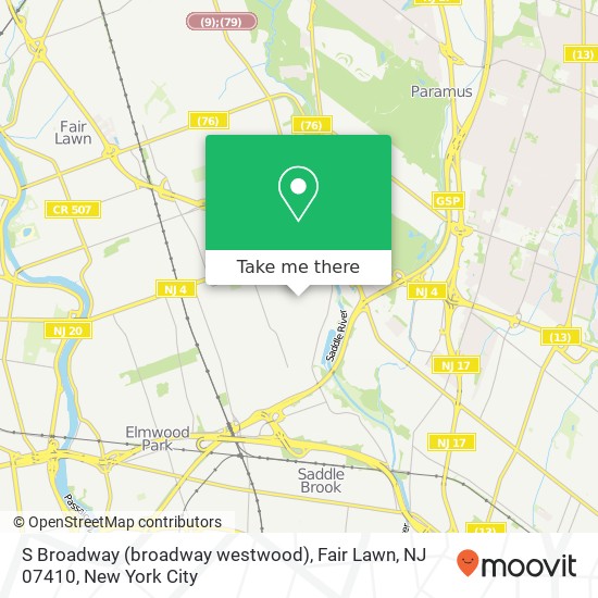 Mapa de S Broadway (broadway westwood), Fair Lawn, NJ 07410