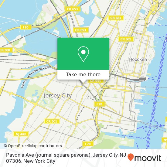 Mapa de Pavonia Ave (journal square pavonia), Jersey City, NJ 07306