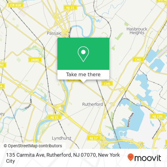 Mapa de 135 Carmita Ave, Rutherford, NJ 07070