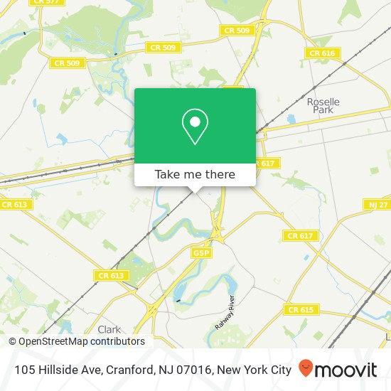 Mapa de 105 Hillside Ave, Cranford, NJ 07016