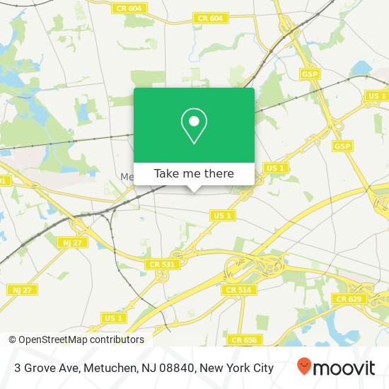 Mapa de 3 Grove Ave, Metuchen, NJ 08840