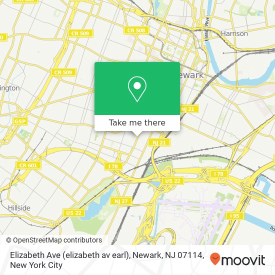 Mapa de Elizabeth Ave (elizabeth av earl), Newark, NJ 07114