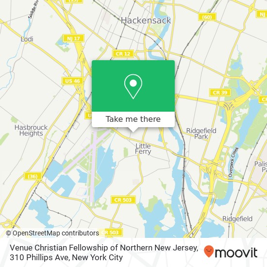 Mapa de Venue Christian Fellowship of Northern New Jersey, 310 Phillips Ave