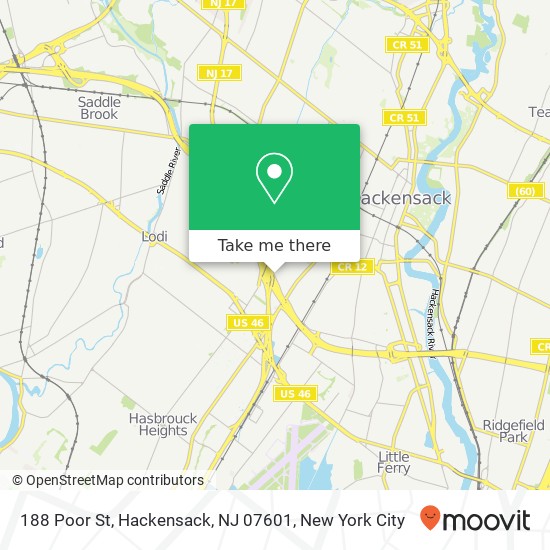 Mapa de 188 Poor St, Hackensack, NJ 07601