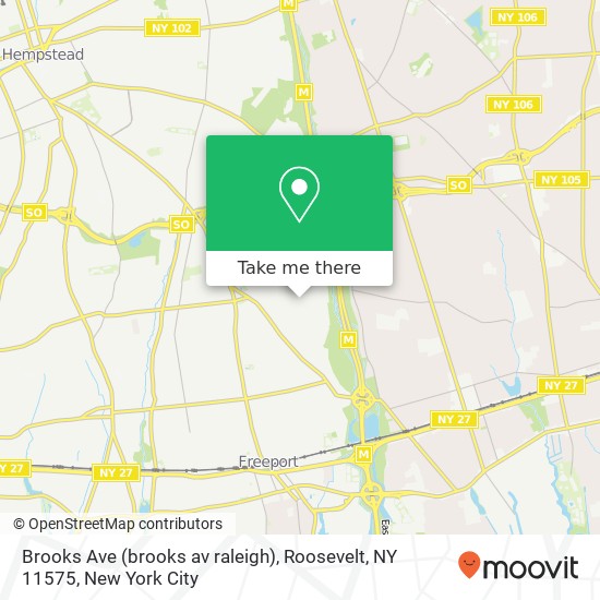 Mapa de Brooks Ave (brooks av raleigh), Roosevelt, NY 11575