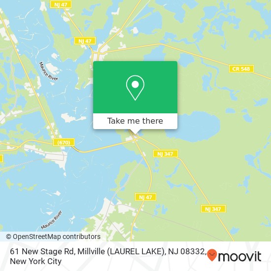 Mapa de 61 New Stage Rd, Millville (LAUREL LAKE), NJ 08332
